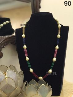 Pearls And Emeralds Mala, Beads Jewellery Designs Ideas, Latest Beads Jewellery Designs, Gold Jewelry Outfits, Handmade Crystal Jewelry, Beaded Jewelry Necklaces