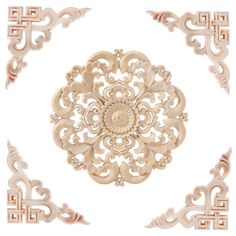 an intricately carved piece of wood on a white background