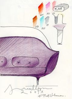 a drawing of a couch with different colored pencils