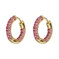 This is a pair of sparkly, huggie hoop earrings in pink crystals. Mix and match with our stackable ear cuffs to create your unique style!These are about 3/4” in length. Ear Cuff Earings, Rainbow Earrings, Huggie Hoop Earrings, Cuff Earrings, Circle Earrings, Huggies Earrings, Jewelry Branding, Crystal Jewelry, Clip On