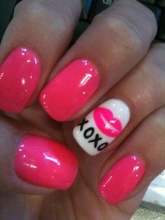 I like the pink Maquillage Yeux Cut Crease, Hot Pink Nails, Fabulous Nails, Accent Nails, Creative Nails, Manicure E Pedicure