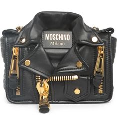 Moschino Biker Leather Crossbody Bag | Nordstromrack Bear Leather, Handbags Black, Real Leather Handbags, Genuine Leather Purse, Luxury Purses, Leather Shoulder Handbags, Bags Black, Biker Leather