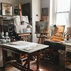 Modern Office Pictures: Work From Home Aesthetics Tiny House Art Studio, Visual Arts Aesthetic, Work Environment Aesthetic, Art Corner Studio, Artitecture Job Aesthetic, Art Studio At Home Small Spaces, Small Art Studio Ideas, Aesthetic Workplace, Successful Artist Vision Board