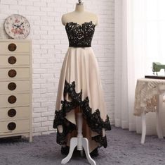 High Quality High Low Champagne Party Dress with Lace, Homecoming Dresses, Adorable Party Dresses Dress Front Short Back Long, Champagne Bridesmaid Dresses Long, Champagne Party Dress, Maid Of Honor Dresses, High Low Evening Dresses, Dresses Champagne, Champagne Evening Dress, Champagne Prom Dress, Strapless Evening Gowns