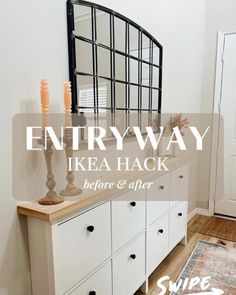 entryway area with white dresser and mirror