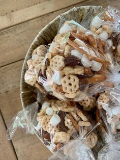 a bowl filled with lots of different kinds of snacks