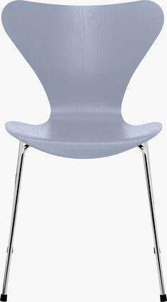 a white plastic chair with chrome legs and an armrest, viewed from the front