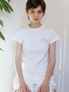 Composition : COTTON100%Country of Origin : Republic of Korea Fitted White Graphic Tee, Composition, Kitty, Top Outfits, Collage, The Originals, Clothes For Women, T Shirt, Pins