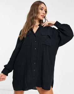 Dresses by ASOS DESIGN A round of applause for the dress Spread collar Button placket Volume sleeves Oversized fit Volume Sleeves, Round Of Applause, Oversized Shirt Dress, Professional Style, High Street Fashion, Clothing Sites, Mini Robes, Over Size, Blue Mini Dress