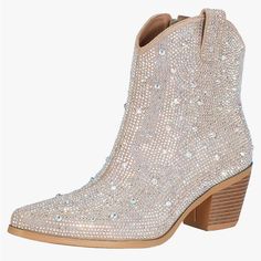 Fifsy Women Rhinestone Cowboy Boots Glitter Chunky Heel Sparkly Cowgirl Ankle Boots - Never Worn - I Purchased For A Taylor Swift Concert But Broke My Right Foot And Had To Wear A Medical Boot And Flats I Added Nwt Because It Is In Its Original Packaging And Never Worn. I Don’t Think There Is A True Tag With Them. Sparkly Cowgirl, Rhinestone Cowboy Boots, Cowgirl Ankle Boots, Rhinestone Cowboy, Rough Heels, Glitter Boots, Pointed Toe Boots, Pointed Heels, Designer Boots