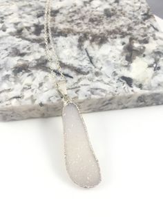 Stunning Sterling Silver White Druzy Pendant Necklace-Druzy Necklace-Sterling-Minimal Jewelry-simple-modern-cable chain-audriasprettypieces #druzynecklace #whitedruzy Druzy Pendant Necklace, Druzy Necklace, Minimal Jewelry, Cable Chain, Druzy, Dog Tag Necklace, Pendant Necklace