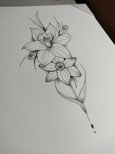 a drawing of some flowers on a piece of paper that has been drawn by someone