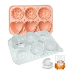 PRICES MAY VARY. Beautiful Rose & Heart Ice Balls - The Ice Tray Mold makes 3 rose & 3 heart ice balls at once. The diameter of each ice ball is about 1.7 inch. Designed wonderfully with the shape of rose and heart, realistic-looking flower and heart shaped ice cube create a romantic atmosphere for your party. Perfect for garnishing your whiskey with frozen rose and heart ice balls to make a lavish drink. Safe and Reliable Silicone Ice Tray - Our ice cube trays are made of food grade silicone an Silicone Ice Molds, Whisky Cocktails, Silicone Ice Trays, Ice Ball Maker, Whiskey Cocktail, Silicone Ice Cube Tray, Ice Ball, Ice Cube Molds, 3d Rose