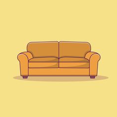 an orange couch against a yellow background