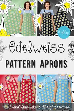 edelweiss floral pattern aprons Red And Light Blue, Alpine Flowers, Edelweiss Flower, Cute Aprons, Diy Accessories, Vintage Patterns