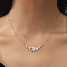 Gorgeous Gold Necklace With Cz Diamonds With A Flower Design. Makes A Great Gift For The Holidays. Elegant Crystal Flower Necklace, Delicate Wedding Necklace, Gold Jewelry Prom, Mickey Mouse Necklace, Wedding Studs, Pretty Jewelry Necklaces, Chunky Bead Necklaces, Princess Necklace, Diamond Necklace Designs