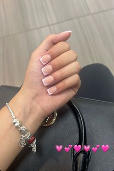 Pink short french nails #nails #pink #frenchnails Baby Pink French Tip Nails Square Short, Pink French Tip Short, Square Short French Tip Nails, Short Pink Acrylics, Baby Pink French Tips, Baby Pink French Tip, Pink French Tip Nails Short, Light Pink French Nails, Short Pink French Tip Nails