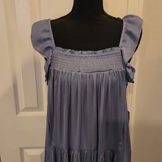 Nwt: Free People Sz Medium Color: Vintage Blue Blue Flowy A-line Dress, Light Blue Lined Midi Dress, Light Blue Flowy A-line Dress, Flowy A-line Blue Dress, Blue Midi Sundress With Ruffles, Blue Ruffled Midi Sundress, Blue Ruffled Sundress, Blue Ruffled Sundress For Casual Wear, Blue Bohemian A-line Mini Dress