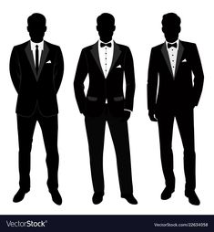 three men in tuxedos and bow ties silhouettes on a white background illustration