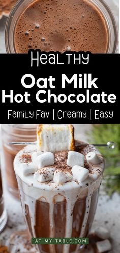 A family favorite oat milk hot chocolate topped with marshmallows and a toasted skewer, showcasing a creamy, easy-to-make drink. Hot Chocolate With Oat Milk, Non Dairy Hot Chocolate Recipes, Hot Cocoa With Cocoa Powder, Oat Milk Hot Chocolate, Hot Chocolate Ideas, Creamy Oat Milk, Dairy Free Hot Chocolate, Whipped Coconut Cream, Chocolate Ideas