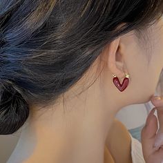 Heart Earrings - Cute and Elegant Red Heart-Shaped Earrings – Tristar Boutique Romantic Wine, Gem Tattoo, Cool Earrings, Earring Inspo, Work Accessories, Heart Hoop Earrings, Heart Shaped Earrings, Cute Butterfly, Heart Shape Pendant