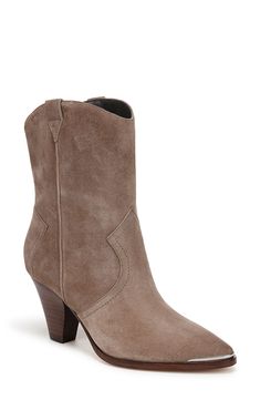 Side pull-tabs and a curved topline add Western-inspired elements to a supple suede boot balanced by a pointy toe and tapered block heel. 3" heel 5 1/2" shaft Pull-on style Leather upper, lining and sole Imported Suede Heeled Boots With Heel Pull Tab, Chic Suede Boots With Heel Pull Tab, Suede Boots With Heel Pull Tab, Chic Suede Snip Toe Boots, Suede Snip Toe Heeled Boots Medium Width, Suede Boots With Heel Tab And Pointed Toe, Suede Boots With Heel Pull Tab And Pointed Toe, Suede High Heel Boots With Heel Pull Tab, Suede Boots With Heel Pull Tab And Snip Toe