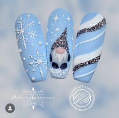 Christmas Nomes Nails, Christmas Nails Blue And White, Blue Christmas Nail Designs, Olaf Nails, Best Christmas Nails, Nail Art Designs 2023, Winter Nail Art Designs, Snow Nails