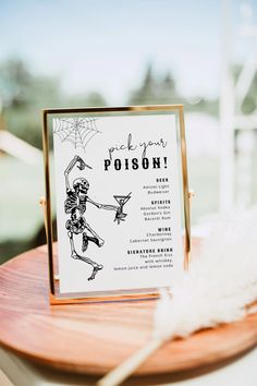 Pick Your Poison Sign Halloween Bar Menu Template Spooky - Etsy Halloween Bar Menu Ideas, Skeleton Bridal Shower Ideas, Witchy Wedding Signs, Spooky Bridal Shower Decorations, Pick Your Poison Bar, Halloween Rehearsal Dinner, Halloween Cocktail Menu Design, Halloween Menu Template, Drink Signs For Party