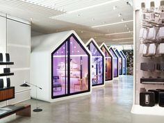 a room with several different colored glass windows