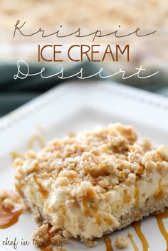 a close up of a plate of food with crumbs on it and the words recipe ice cream in the background