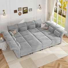 Amazon.com: LLappuil Sleeper Sectional Sofa 12 Seater Chenille Deep Modular Sectional Couches for Living Room with Storage Ottoman, Adjustable Arms Backs Grey : Home & Kitchen