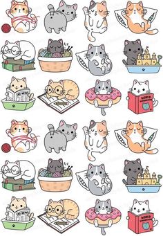 an assortment of cats stickers on a white background