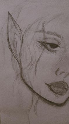 a pencil drawing of a woman's face with horns on her head and nose