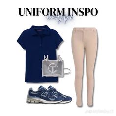 Navy Blue Uniform Outfits, Simple Cute Outfits For School, Cute Uniform Outfits For School, Outfit Ideas For School Uniform, Cute Outfits For School For Highschool, 6th Grade Outfits, Uniforms Ideas, School Jeans