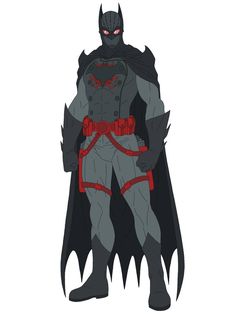 a drawing of batman standing with his hands in his pockets and wearing a red belt