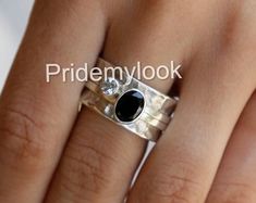 Onyx Silver Ring, Moon Black, Onyx Crystal, Type Style, Unique Bands, Ring Hand