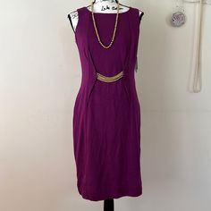 Purple Dress With Tag. Purple Lined Midi Length Dresses, Elegant Purple A-line Midi Dress, Elegant Purple Sleeveless Evening Dress, Chic Purple Formal Dress, Chic Purple Fitted Sleeveless Dress, Elegant Purple Sleeveless Midi Dress, Chic Fitted Purple Sleeveless Dress, Chic Purple Dress For Workwear, Chic Purple Dress For Work