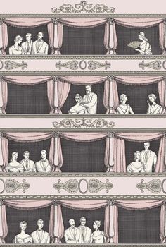 an image of people sitting at a table in front of the curtained windows with pink curtains