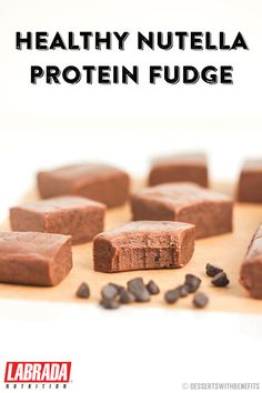 healthy nutella protein fudge with chocolate chips on the side and text overlay