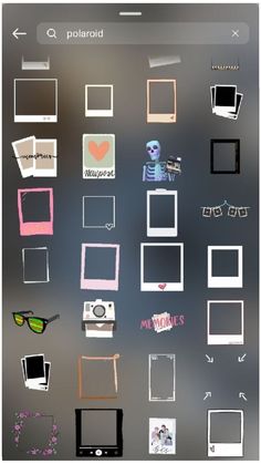 an iphone screen with some stickers and pictures on the back side, all in different colors