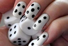 Cool dice nails Might try this for kids who don't know what number is represented by each finger. Could help them catch onto this concept. Dice Art, Black And White Nail Art, Polka Dot Nail Art, Vegas Nails, Unghie Nail Art, Dot Nail Art, Easy Nails, White Nail Art, Crazy Nails