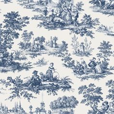 Paesaggio Barocco Blue Wallpaper from Cottage Chic Collection by Galerie Wallcoverings Toile Wallpaper, Toile Pattern, Blooming Garden, Blue Toile, Nature Friendly, Paul Gauguin, Burke Decor, Country Gardening, Designers Guild