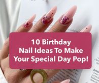 a woman's hand with pink nail polish on it and the words 10 birthday nail ideas to make your special day pop