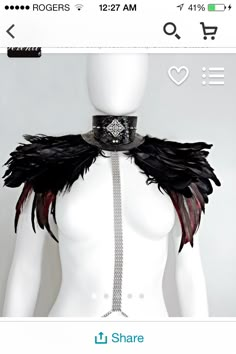 Feathers Feather Collar, 00s Mode, Costume Carnaval, Burning Man Costume, Ring Der O, Fantasy Costumes, Leather Chokers, Black Feathers, Glam Rock