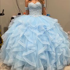 Beautiful Quinceaera Dress $300 Or Best Offer !! Need Gone Asap! Elegant Blue Dress With Ruffles, Light Blue Ruffled Dresses For Prom Season, Light Blue Ruffled Dresses For Prom, Elegant Light Blue Ball Gown For Formal Occasions, Elegant Light Blue Ball Gown For Formal Events, Elegant Light Blue Ball Gown With Fitted Bodice, Light Blue Dress For Gala Prom Season, Elegant Light Blue Ball Gown Dress, Light Blue Ruffled Dress For Gala