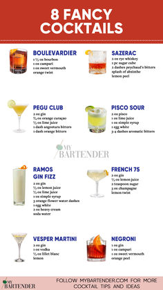 Fancy Cocktails Cocktails With Simple Syrup, Cocktail Knowledge, Fancy Cocktail Recipes, Unique Alcoholic Drinks, Elegant Cocktails, Simple Drinks, Fancy Cocktails Recipes, Simple Cocktails, Bar Layout