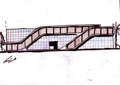 an architectural drawing of a building with stairs