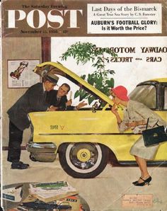 an advertisement for the chevrolet motor cars and trucks company, featuring a woman getting out of a yellow car