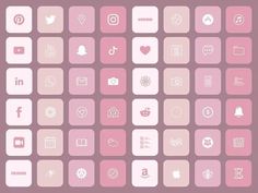 the pink and white squares are arranged in rows on top of each other, with different icons