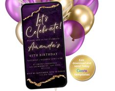 a purple and gold birthday party with balloons